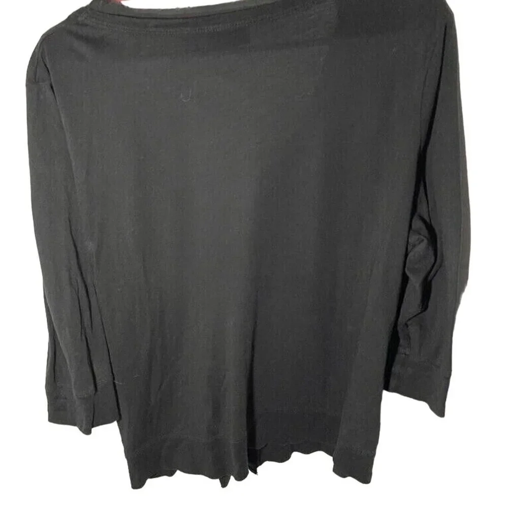 Elle Black Lightweight Button-Up Cardigan W/ Chiffon Trim 3/4 Sleeves Womens Siz - Picture 3 of 12